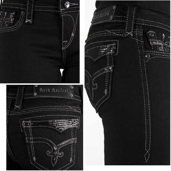 Rock Revival Vivian Easy Skinny Jean Black Sequin Pockets - Picture 15 of 15